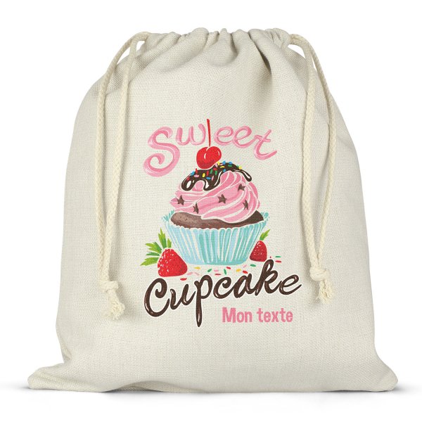 Sac à ficelles ou cordon personnalisable pour lunch box - bento - boite à repas motif sweet cupcake