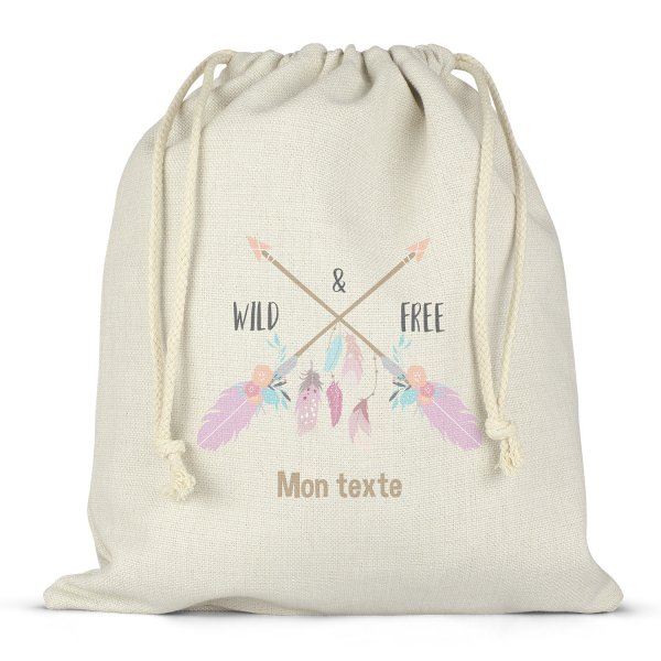 Sac à ficelles ou cordon personnalisable pour lunch box - bento - boite à repas motif wild & free