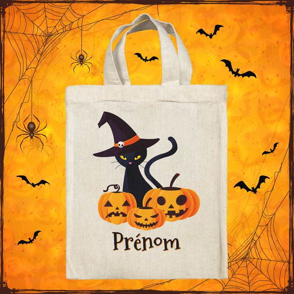 sac tote bag d'halloween pour enfant personnalisable avec motif chatte socière