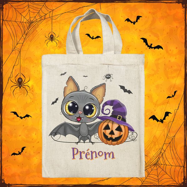 sac tote bag d'halloween pour enfant personnalisable avec motif chauve souris