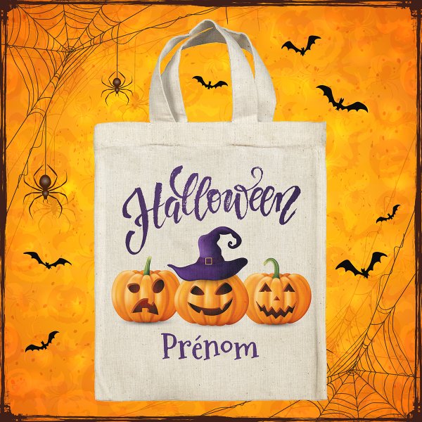 sac tote bag d'halloween pour enfant personnalisable avec motif citrouilles