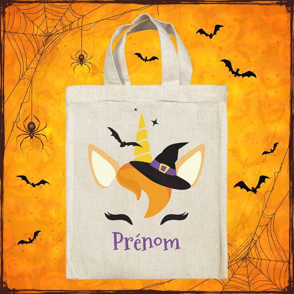 sac tote bag d'halloween pour enfant personnalisable avec motif licorne