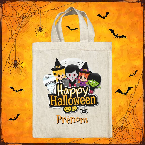 sac tote bag d'halloween pour enfant personnalisable avec motif personnages terrifiants