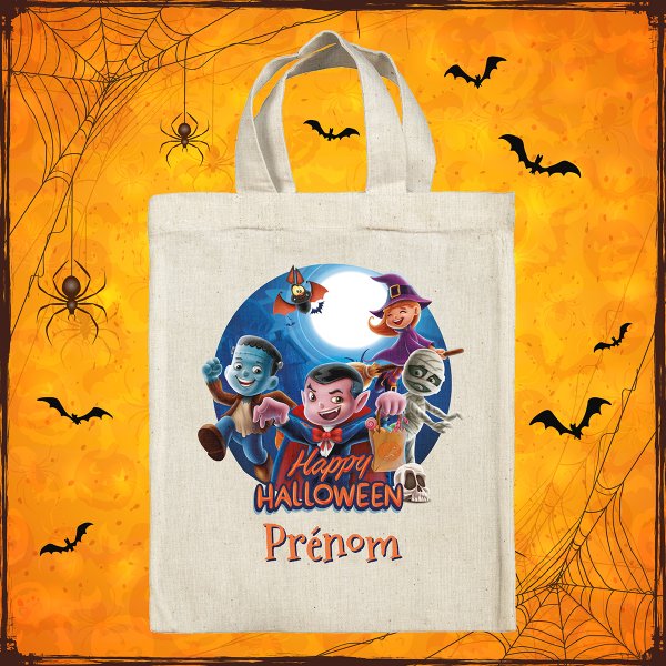 sac tote bag d'halloween pour enfant personnalisable avec motif vampires