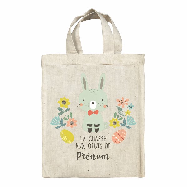 sac tote bag de pâques pour enfant personnalisable avec motif la chasse aux oeufs de