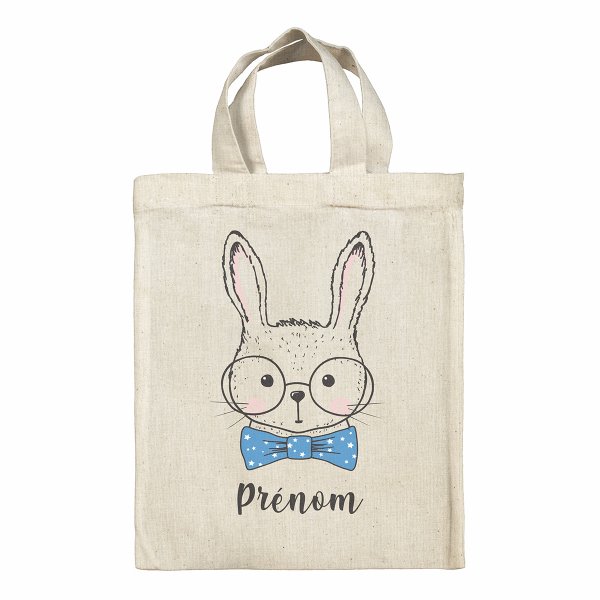 sac tote bag de pâques pour enfant personnalisable avec motif lapin à lunettes