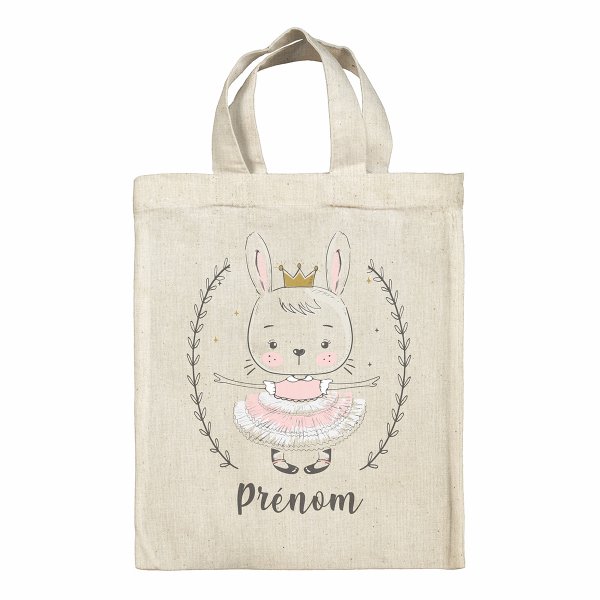 sac tote bag de pâques pour enfant personnalisable avec motif lapine danseuse