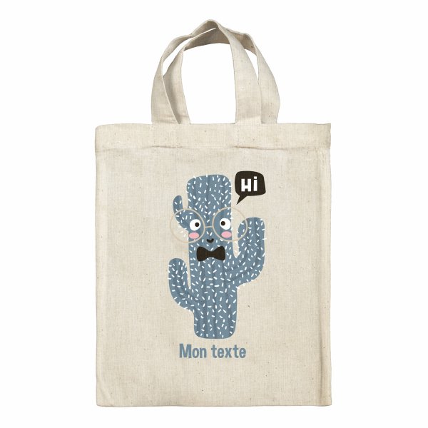 Sac tote bag personnalisable enfant pour lunch box - bento - boite à repas motif Cactus