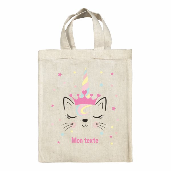 Sac tote bag personnalisable enfant pour lunch box - bento - boite à repas motif Chat licorne