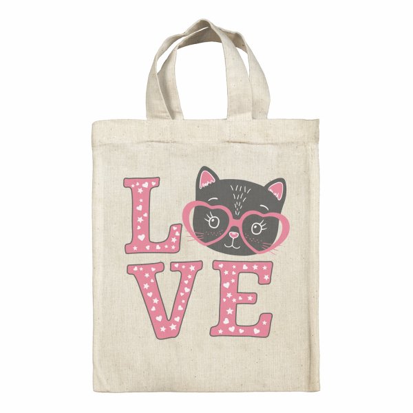 Sac tote bag enfant pour lunch box - bento - boite à repas motif Chat Love