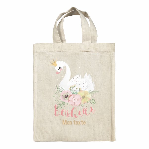 Sac tote bag personnalisable enfant pour lunch box - bento - boite à repas motif Cygne Be the queen