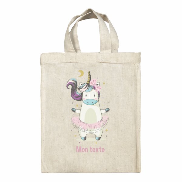 Sac tote bag personnalisable enfant pour lunch box - bento - boite à repas motif Danseuse licorne