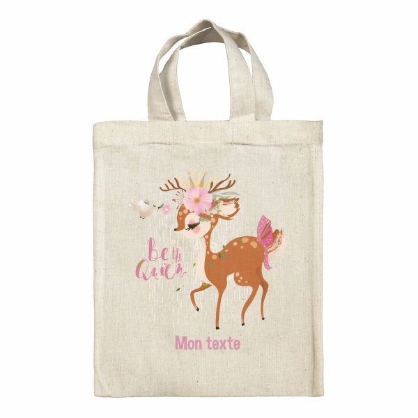 Sac tote bag personnalisable enfant pour lunch box - bento - boite à repas motif Faon Be the queen