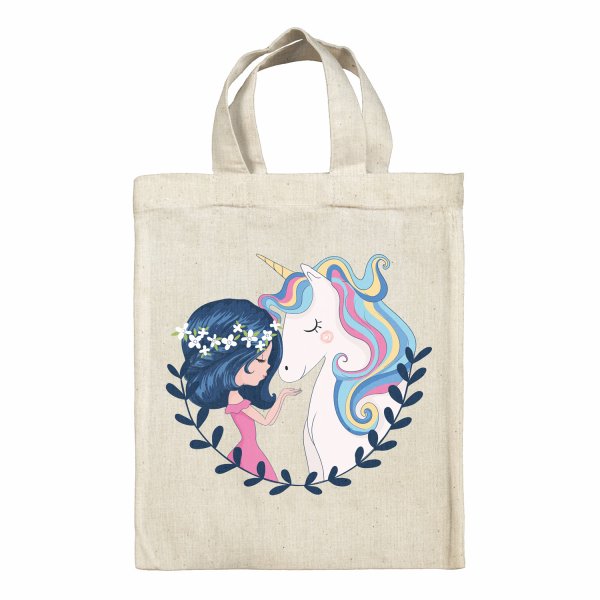 Sac tote bag enfant pour lunch box - bento - boite à repas motif Fille et licorne