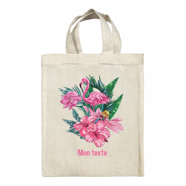 Sac tote bag personnalisable enfant pour lunch box - bento - boite à repas motif Flamant rose tropical