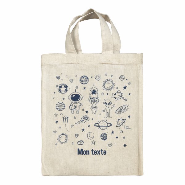 Sac tote bag personnalisable enfant pour lunch box - bento - boite à repas motif Galaxie