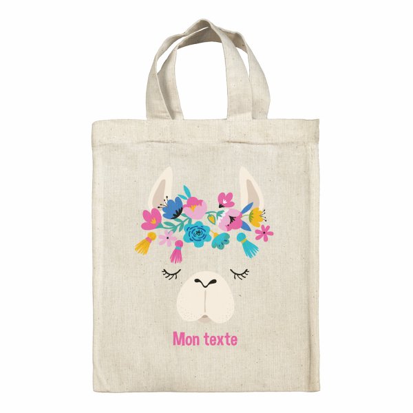 Sac tote bag personnalisable enfant pour lunch box - bento - boite à repas motif Lama