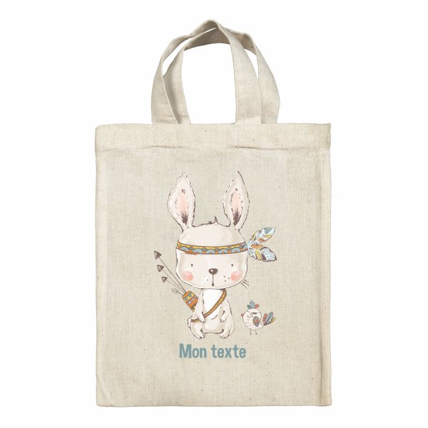 Sac tote bag personnalisable enfant pour lunch box - bento - boite à repas motif Lapin indien