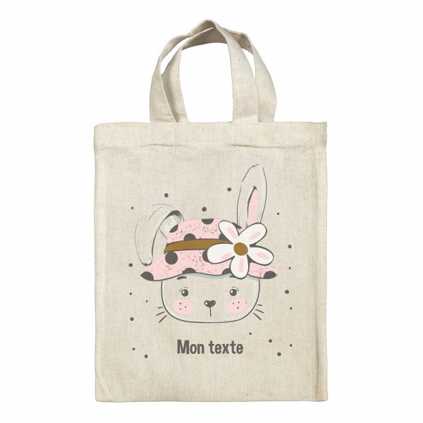 Sac tote bag personnalisable enfant pour lunch box - bento - boite à repas motif Lapine fleur