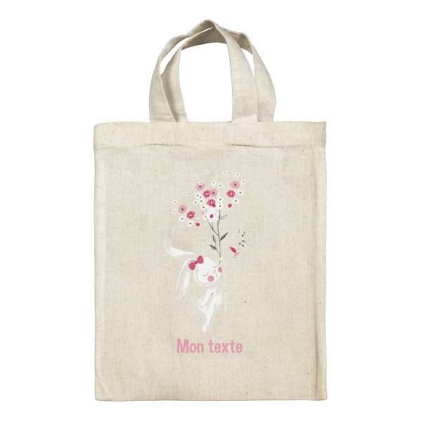Sac tote bag personnalisable enfant pour lunch box - bento - boite à repas motif Lapine fleurs