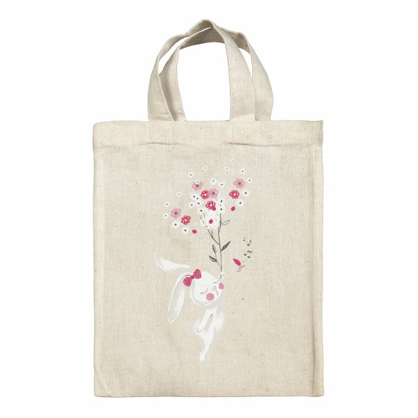 Sac tote bag enfant pour lunch box - bento - boite à repas motif Lapine fleurs