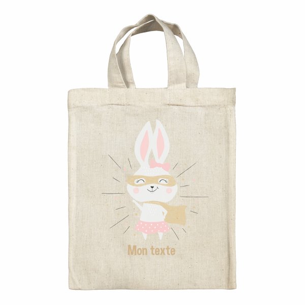 Sac tote bag personnalisable enfant pour lunch box - bento - boite à repas motif Lapine super-héros