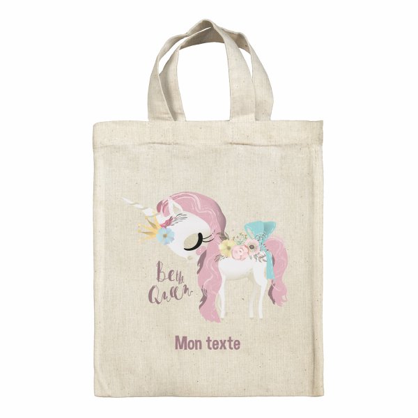 Sac tote bag personnalisable enfant pour lunch box - bento - boite à repas motif Licorne Be the queen