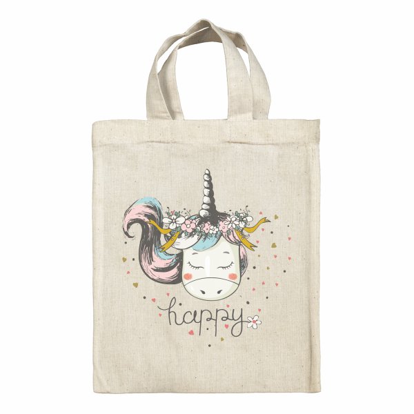 Sac tote bag enfant pour lunch box - bento - boite à repas motif Licorne coeurs