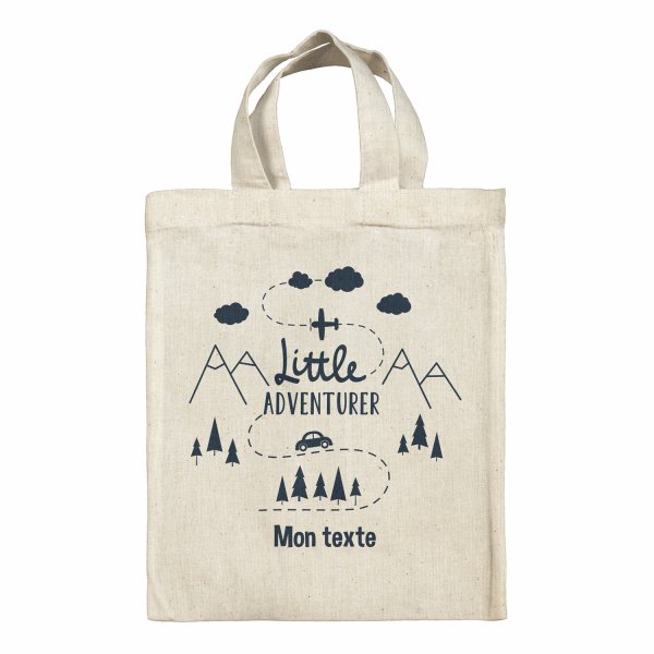 Sac tote bag personnalisable enfant pour lunch box - bento - boite à repas motif Little adventurer