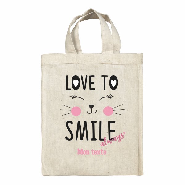 Sac tote bag personnalisable enfant pour lunch box - bento - boite à repas motif Love to smile always