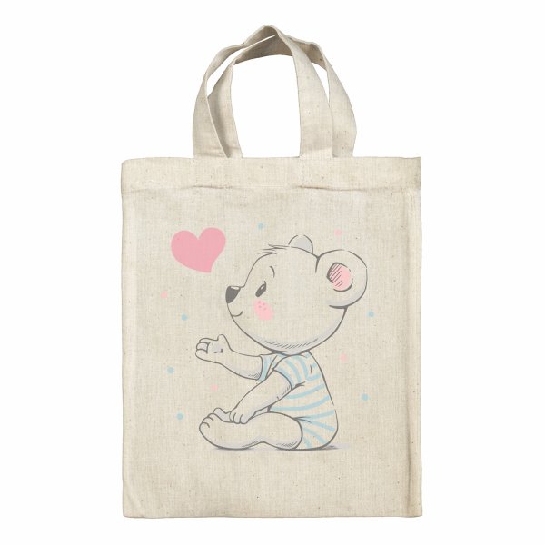 Sac tote bag enfant pour lunch box - bento - boite à repas motif Ourson coeur