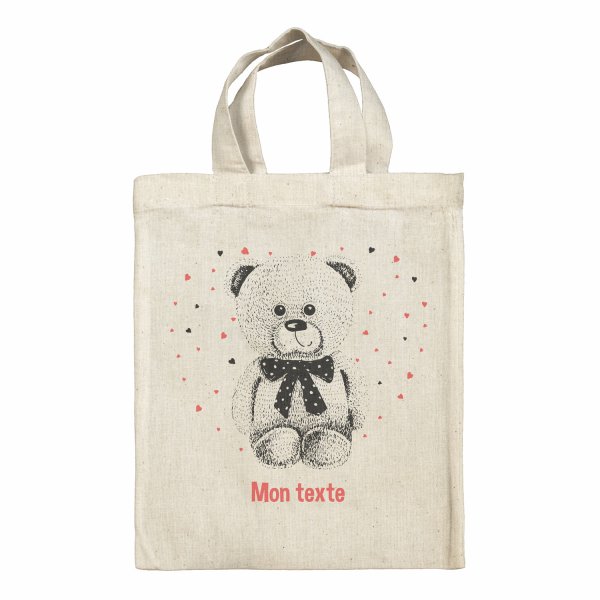 Sac tote bag personnalisable enfant pour lunch box - bento - boite à repas motif Ourson coeurs