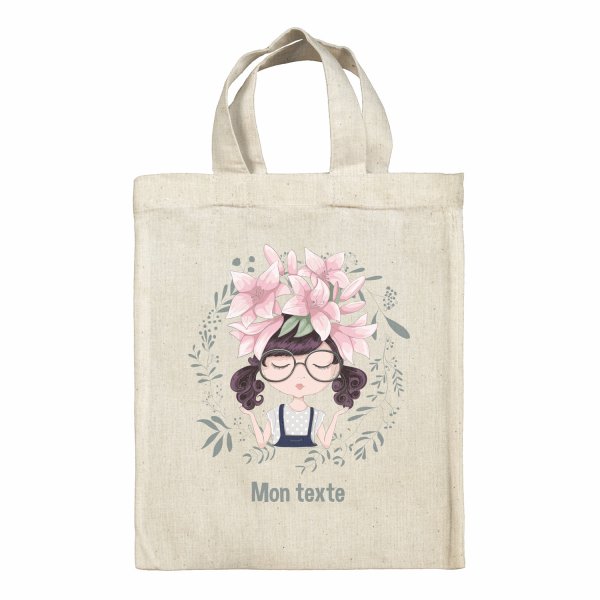 Sac tote bag personnalisable enfant pour lunch box - bento - boite à repas motif Petite fille