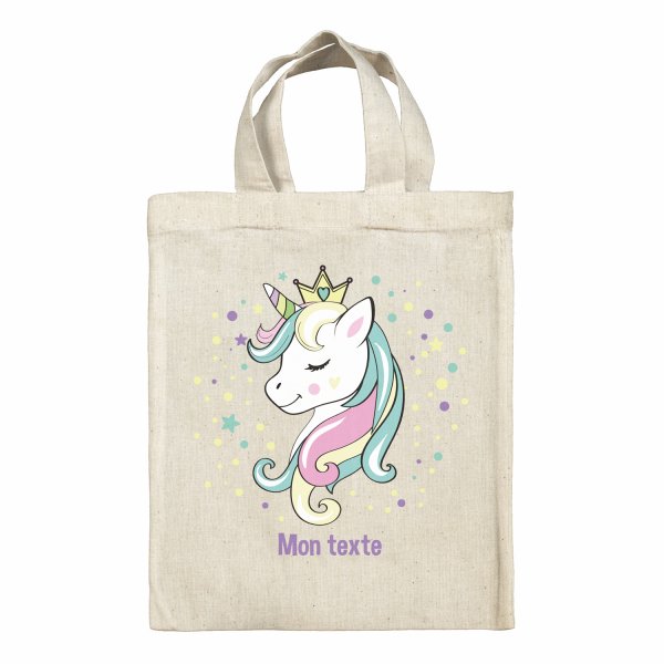 Sac tote bag personnalisable enfant pour lunch box - bento - boite à repas motif Princesse licorne
