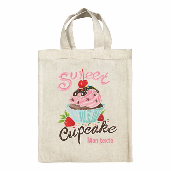 Sac tote bag personnalisable enfant pour lunch box - bento - boite à repas motif Sweet Cupcake
