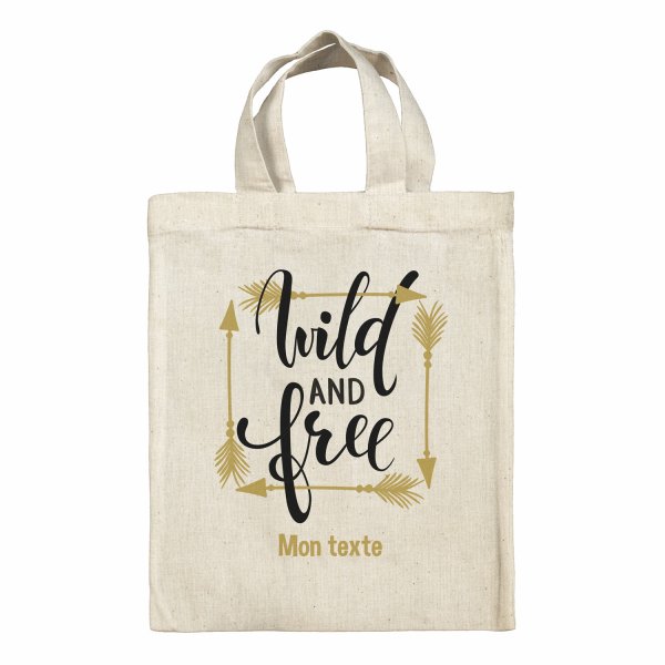 Sac tote bag personnalisable enfant pour lunch box - bento - boite à repas motif Wild and Free