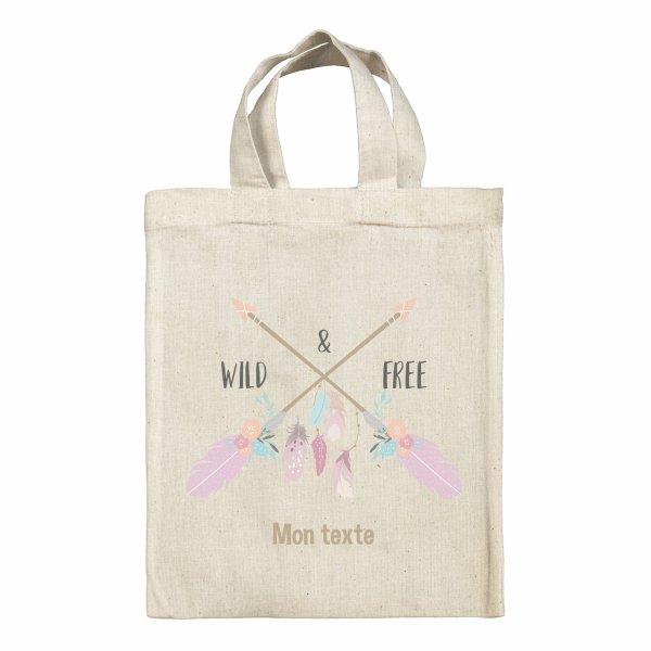Sac tote bag personnalisable enfant pour lunch box - bento - boite à repas motif Wild & Free