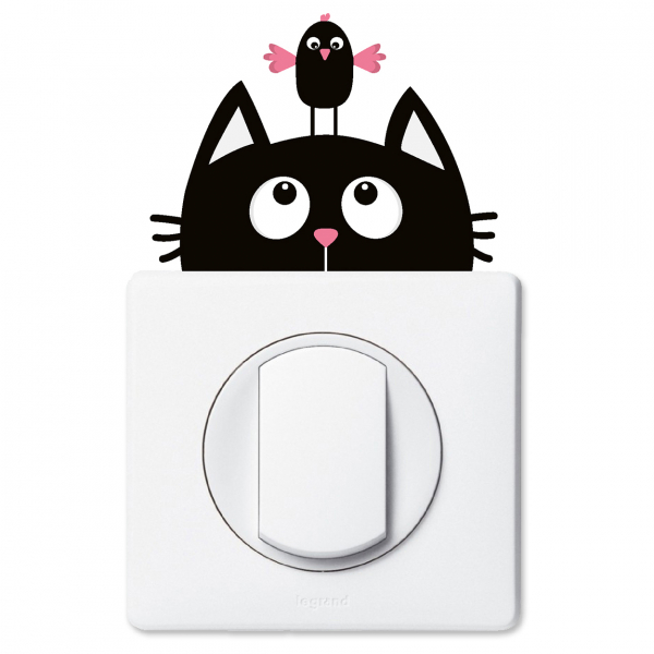 Stickers Prises et Interrupteurs - Chat et oiseau