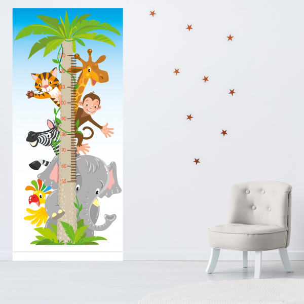 Stickers Toise Pour Mesure Enfant - Arbre animaux de la jungle