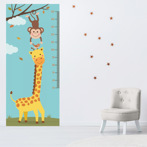 Stickers Toise Pour Mesure Enfant - Girafe et singe